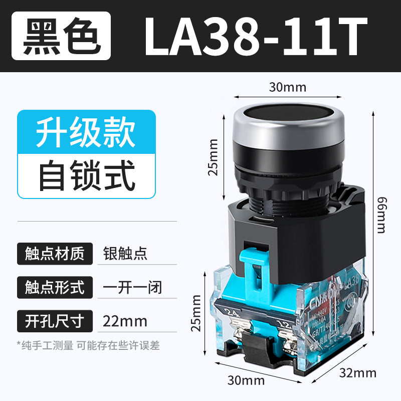 LA38-11BN Round Flat-Head Push Button Switch, Self-Resetting, Jog, Self-Locking, Start/Stop, with Symbols and Markings 22