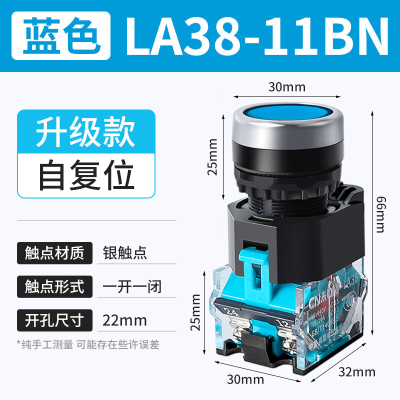 LA38-11BN Round Flat-Head Push Button Switch, Self-Resetting, Jog, Self-Locking, Start/Stop, with Symbols and Markings 22