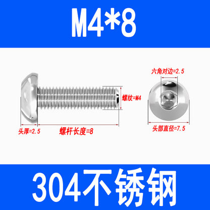 304 Stainless Steel Semi-round Head Hex Socket Head Screws Pan Head Screws Flat Round Head Mushroom Head Bolts M3 M4 M5 M6 M8