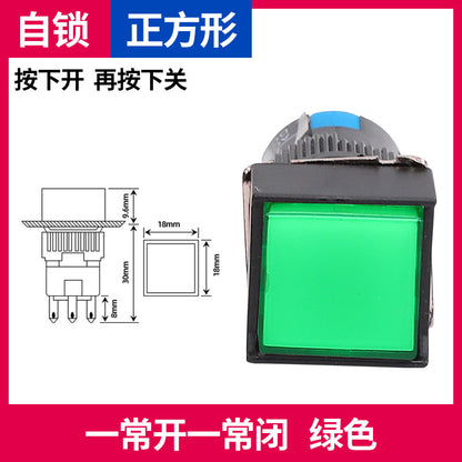 LA16Y-11 Self-resetting, self-locking, LA16-11 round 16mm mini push-button switch, square, on/off.