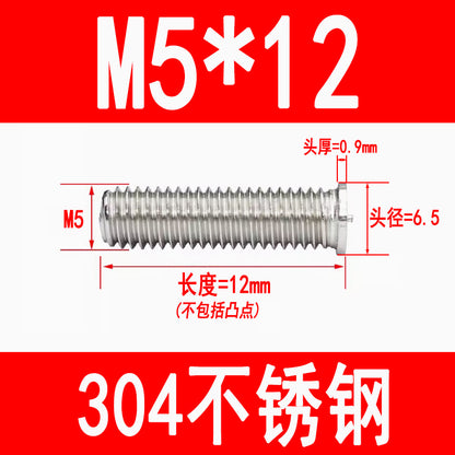 PT type 304 stainless steel welded screws, including welded studs, spot welded studs, and welded bolts (M3, M4, M5, M6, M8).