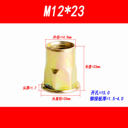 Flat head hexagonal rivet nut, pull nut, rivet cap, flat head pull nut, pull nut M3 M4 M5 M6 M8 M10 M12