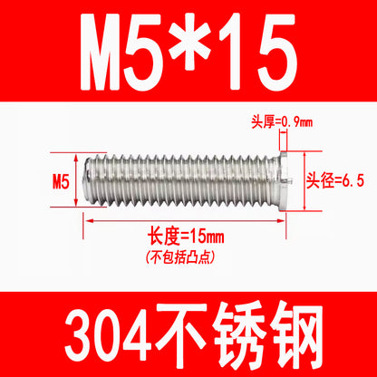 PT type 304 stainless steel welded screws, including welded studs, spot welded studs, and welded bolts (M3, M4, M5, M6, M8).
