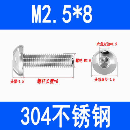 304 Stainless Steel Semi-round Head Hex Socket Head Screws Pan Head Screws Flat Round Head Mushroom Head Bolts M3 M4 M5 M6 M8