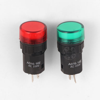 LED indicator lights AD16-16E, 16mm diameter, red, yellow, green, blue, white, 12V, 24V, 110V, 220V, 380V.
