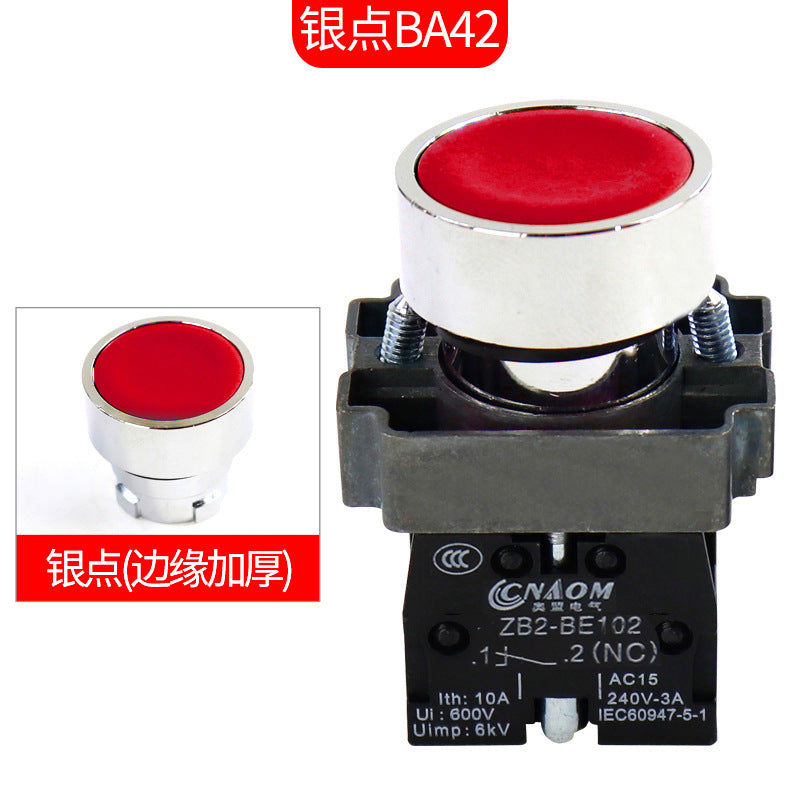 Flat-head push-button switch XB2, metal round self-resetting BA42C, one on/off switch BA31C, silver contact BA35