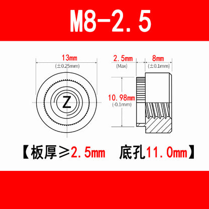 Galvanized expansion rivet nuts, pressure plate nuts, knurled flange nuts, round toothed nuts, M3, M4, M5, M6, M8