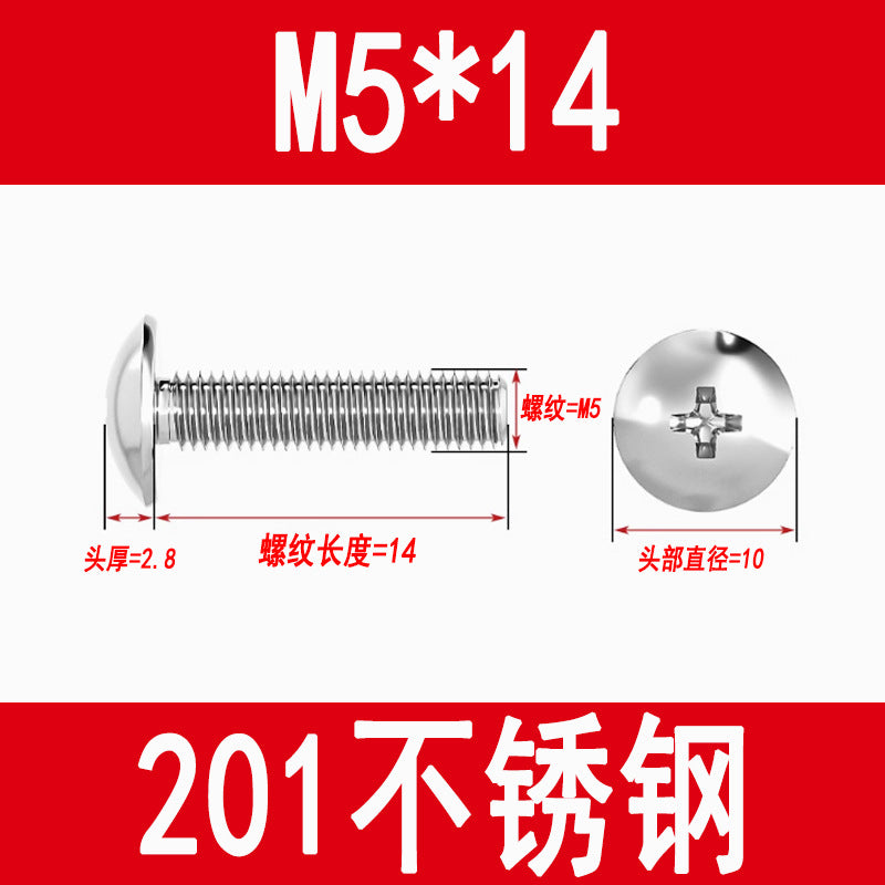 201 Stainless Steel Large Flat Head Screws Tm Mushroom Head Screws Cross Umbrella Head Machine Screws M3M4M5M6