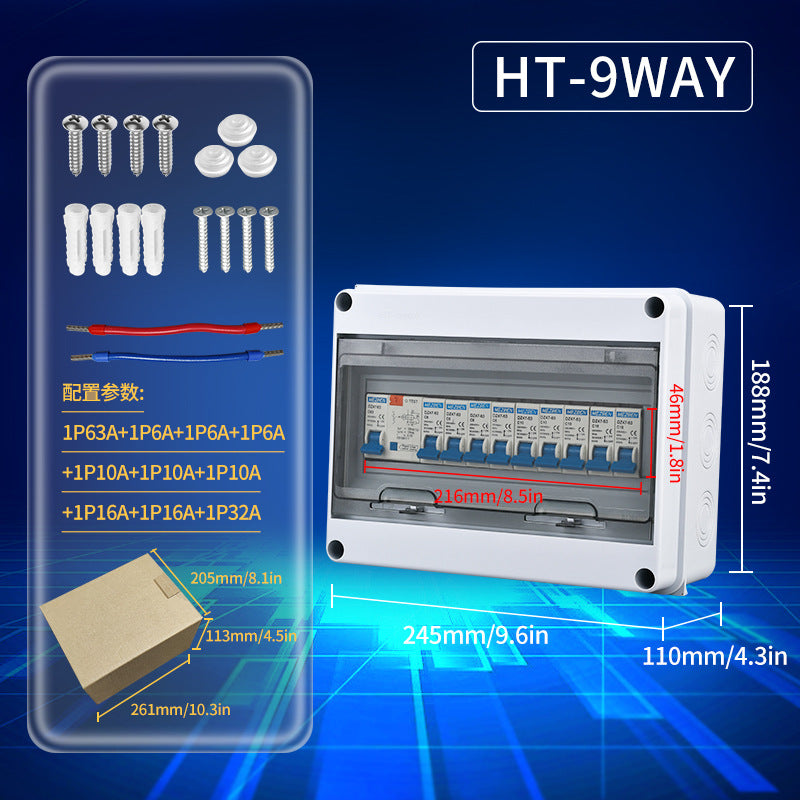 Outdoor waterproof distribution box, IP65 rated, surface-mounted plastic, household use, with circuit breaker, popular cross-border e-commerce product.