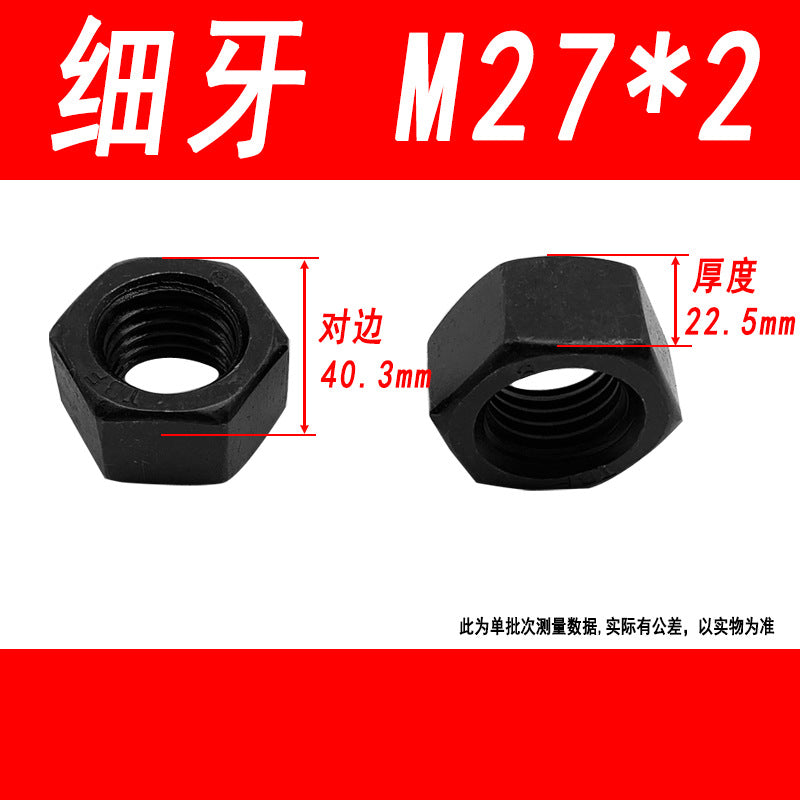 Black 8.8 grade hexagonal nut, high strength, external hexagonal screw cap, fine thread M6, M8, M10, M12, M16, M20