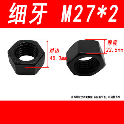 Black 8.8 grade hexagonal nut, high strength, external hexagonal screw cap, fine thread M6, M8, M10, M12, M16, M20