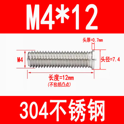 PT type 304 stainless steel welded screws, including welded studs, spot welded studs, and welded bolts (M3, M4, M5, M6, M8).