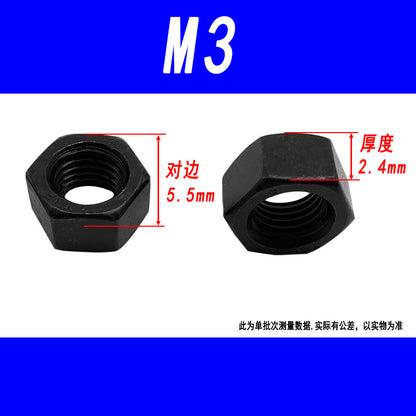 Black 8.8 grade hexagonal nut, high strength, external hexagonal screw cap, fine thread M6, M8, M10, M12, M16, M20