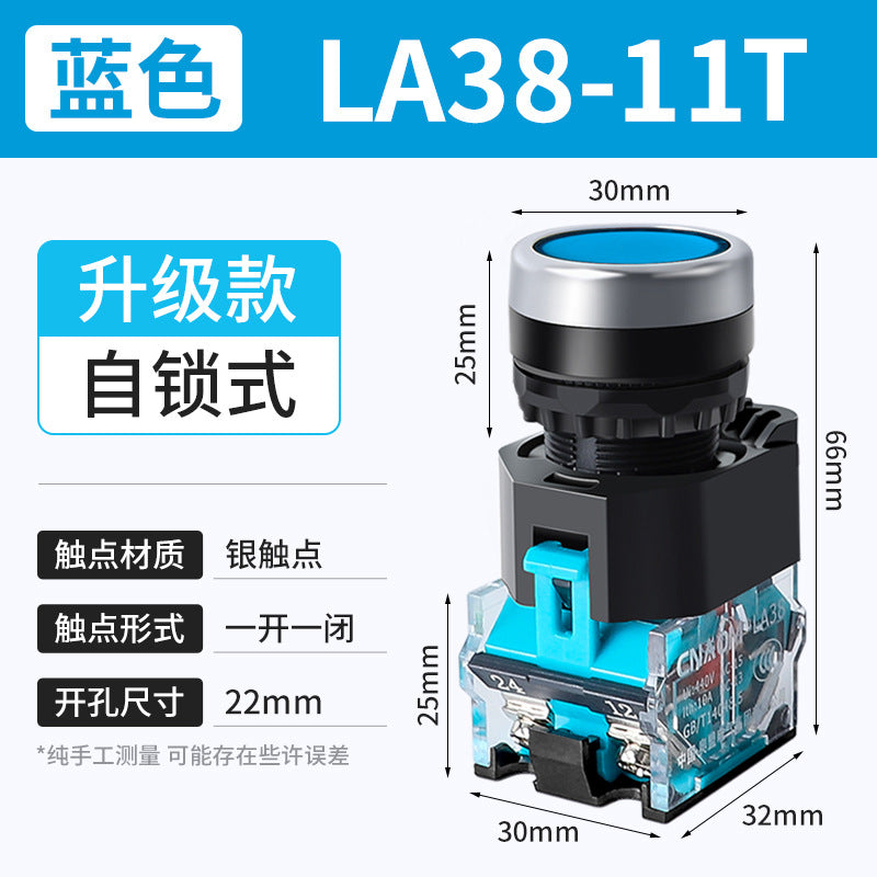 LA38-11BN Round Flat-Head Push Button Switch, Self-Resetting, Jog, Self-Locking, Start/Stop, with Symbols and Markings 22