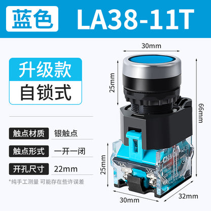 LA38-11BN Round Flat-Head Push Button Switch, Self-Resetting, Jog, Self-Locking, Start/Stop, with Symbols and Markings 22