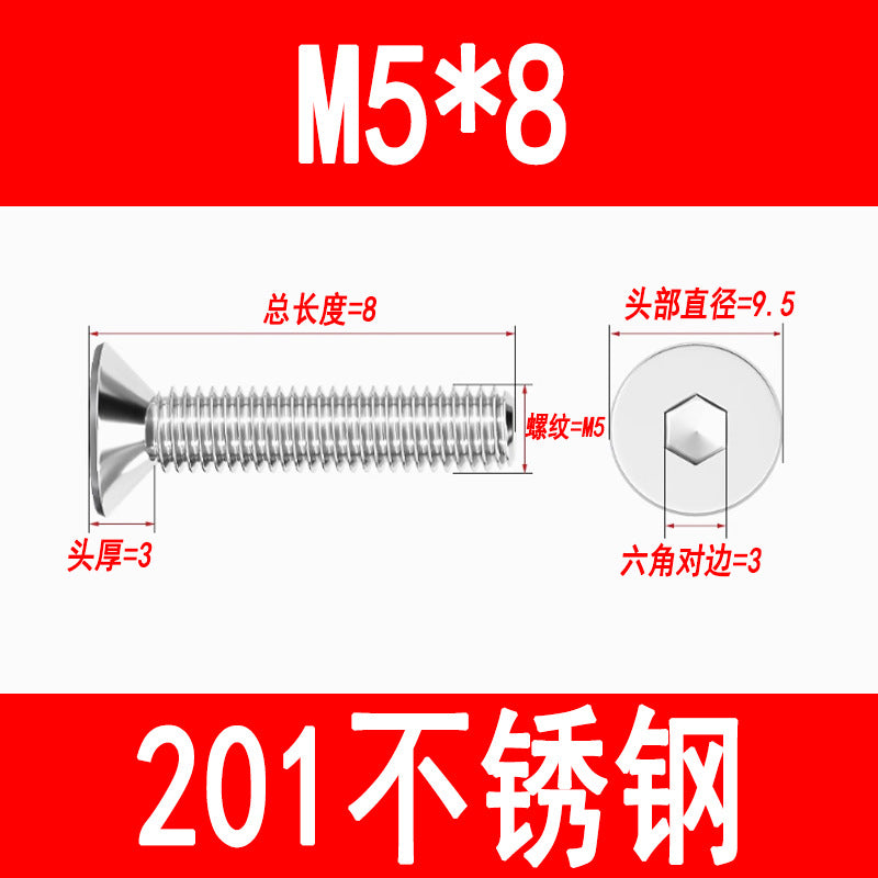 Manufacturer 201 Stainless Steel Countersunk Head Hexagonal Screws Flat Head Screws Machine Screws Flat Cup Bolts M5M6M8M10