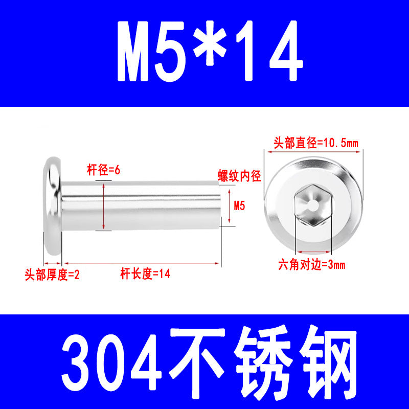 304 Stainless Steel Flat Head Beveled Hex Socket Nuts for Furniture Parting and Clamping M3 M4 M5 M6 M8