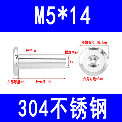 304 Stainless Steel Flat Head Beveled Hex Socket Nuts for Furniture Parting and Clamping M3 M4 M5 M6 M8