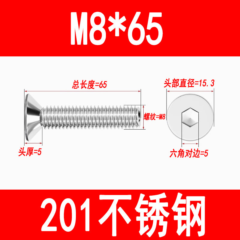 Manufacturer 201 Stainless Steel Countersunk Head Hexagonal Screws Flat Head Screws Machine Screws Flat Cup Bolts M5M6M8M10