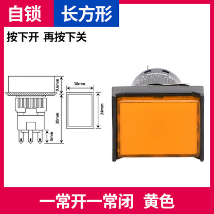 LA16Y-11 Self-resetting, self-locking, LA16-11 round 16mm mini push-button switch, square, on/off.