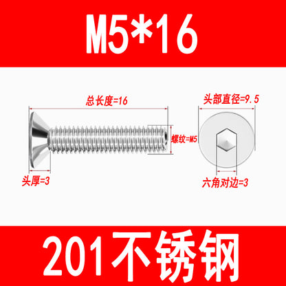 Manufacturer 201 Stainless Steel Countersunk Head Hexagonal Screws Flat Head Screws Machine Screws Flat Cup Bolts M5M6M8M10