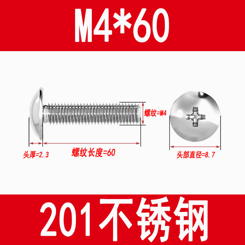 201 Stainless Steel Large Flat Head Screws Tm Mushroom Head Screws Cross Umbrella Head Machine Screws M3M4M5M6