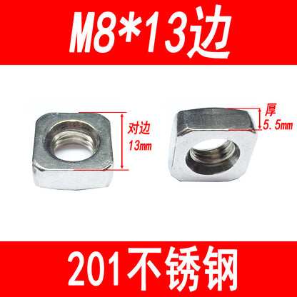 Manufacturer 201 stainless steel square nut square lock nut square nut square nut M4M5M6M8M10