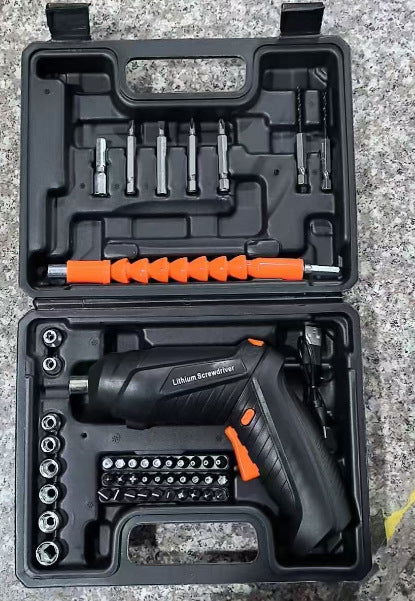 Mini electric screwdriver, cross-border deformable screwdriver, rechargeable lithium battery, multi-functional household electric drill set