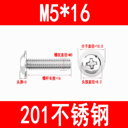 201/304 Stainless Steel Phillips Head Round Head Screw with Washer PWM Machine Screw Pan Head Phillips Head Machine Screw M3 M4 M5