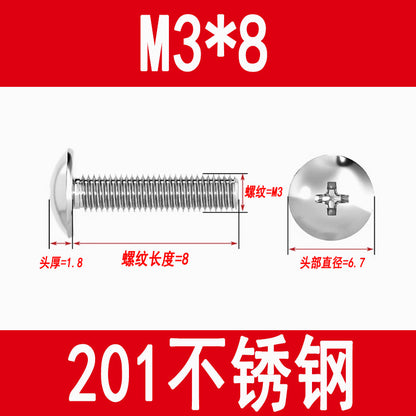201 Stainless Steel Large Flat Head Screws Tm Mushroom Head Screws Cross Umbrella Head Machine Screws M3M4M5M6
