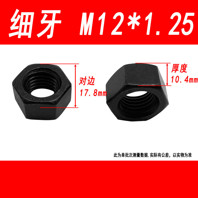 Black 8.8 grade hexagonal nut, high strength, external hexagonal screw cap, fine thread M6, M8, M10, M12, M16, M20
