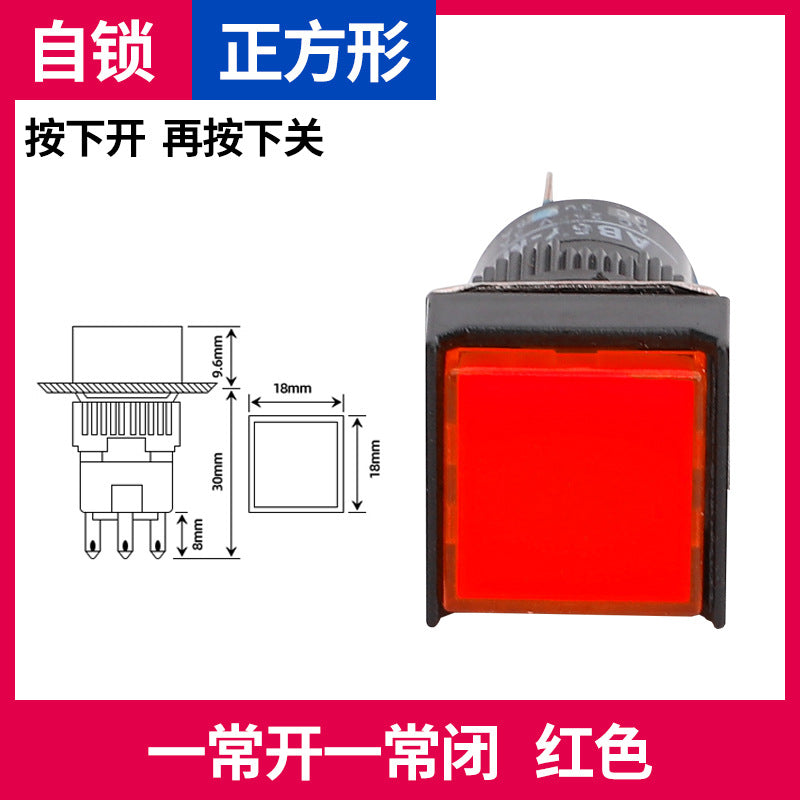 LA16Y-11 Self-resetting, self-locking, LA16-11 round 16mm mini push-button switch, square, on/off.