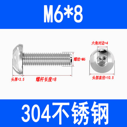 304 Stainless Steel Semi-round Head Hex Socket Head Screws Pan Head Screws Flat Round Head Mushroom Head Bolts M3 M4 M5 M6 M8