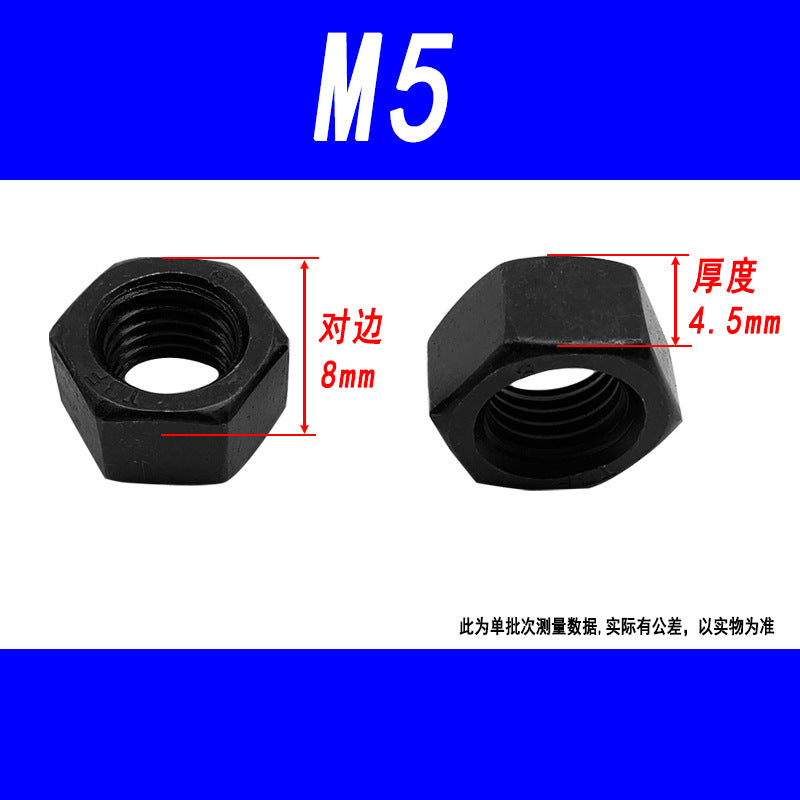 Black 8.8 grade hexagonal nut, high strength, external hexagonal screw cap, fine thread M6, M8, M10, M12, M16, M20
