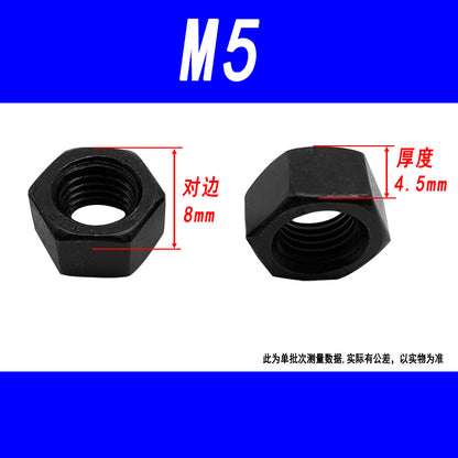 Black 8.8 grade hexagonal nut, high strength, external hexagonal screw cap, fine thread M6, M8, M10, M12, M16, M20