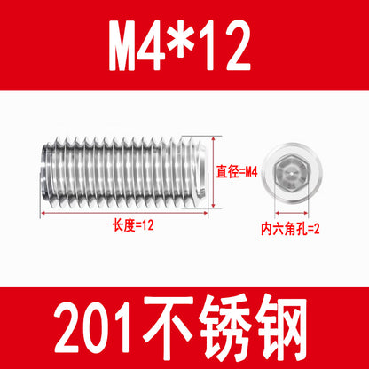 201 Stainless Steel Flat End Hexagonal Set Screw Machine Meter Top Screw Stop Screw M3M4M5M6M8M10M12