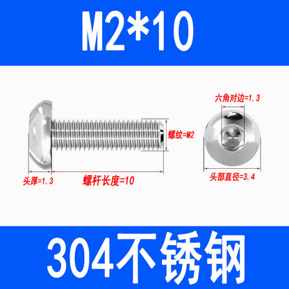 304 Stainless Steel Semi-round Head Hex Socket Head Screws Pan Head Screws Flat Round Head Mushroom Head Bolts M3 M4 M5 M6 M8