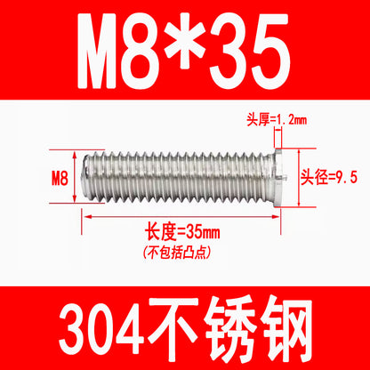 PT type 304 stainless steel welded screws, including welded studs, spot welded studs, and welded bolts (M3, M4, M5, M6, M8).
