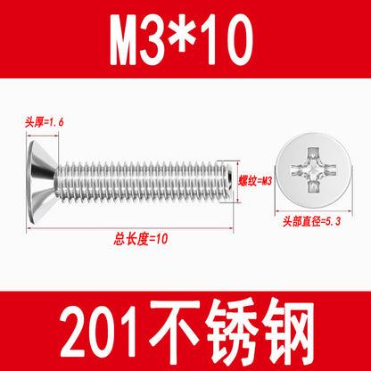 Manufacturer of 201 Stainless Steel Countersunk Screws, Flat Head Phillips Screws, Machine Screws with Phillips Slot, M3M4M5M6M8