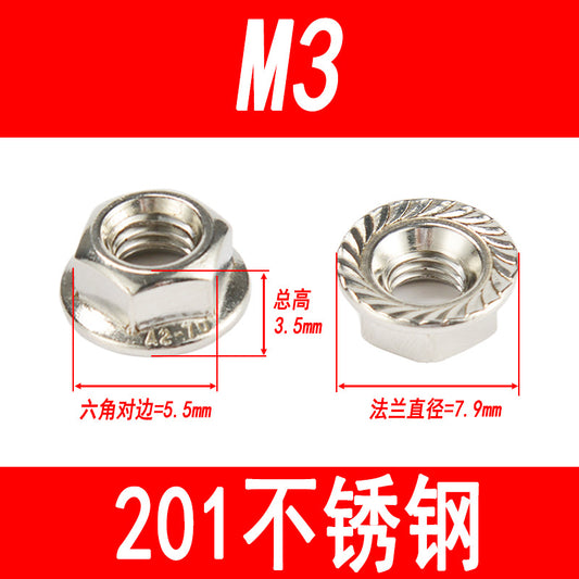 Manufacturer 201 Stainless Steel Flange Nut Hexagonal Padded Nut Anti-Slip Nut M3M4M5M6M8M10M12M14