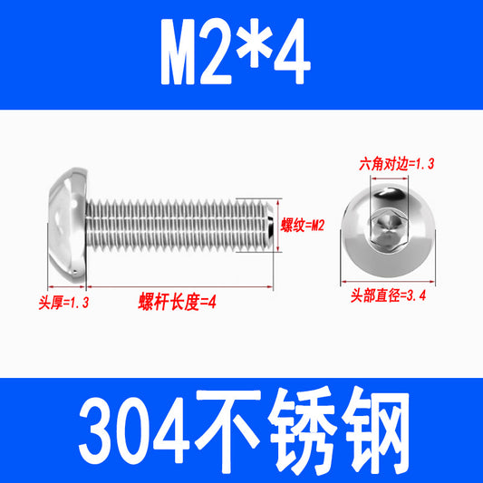 304 Stainless Steel Semi-round Head Hex Socket Head Screws Pan Head Screws Flat Round Head Mushroom Head Bolts M3 M4 M5 M6 M8