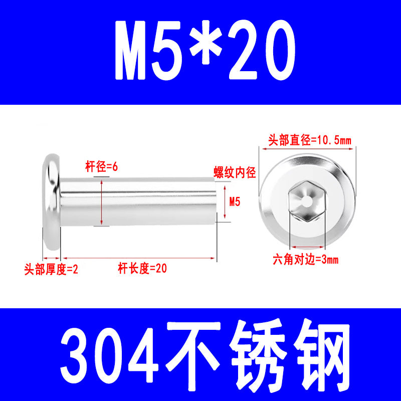 304 Stainless Steel Flat Head Beveled Hex Socket Nuts for Furniture Parting and Clamping M3 M4 M5 M6 M8