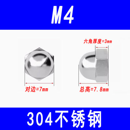304 Stainless Steel Cap Nut, Decorative Cap Nut, Ball Head Cap Nut, M3 M4 M5 M6 M8 M10 M12 M16