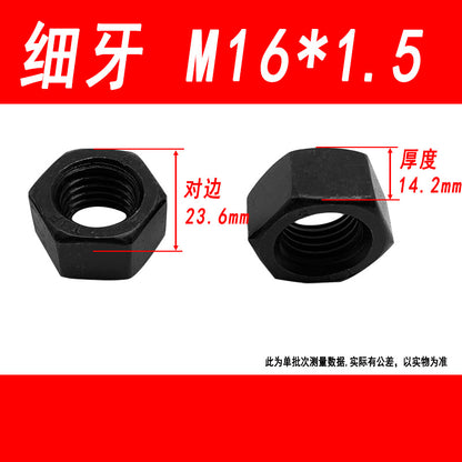 Black 8.8 grade hexagonal nut, high strength, external hexagonal screw cap, fine thread M6, M8, M10, M12, M16, M20
