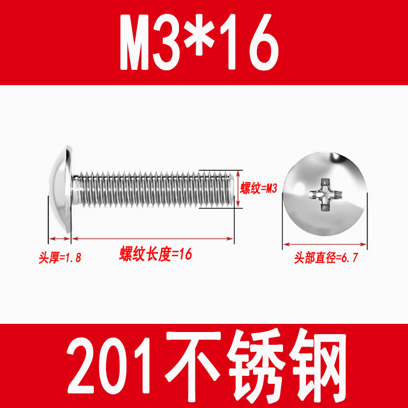 201 Stainless Steel Large Flat Head Screws Tm Mushroom Head Screws Cross Umbrella Head Machine Screws M3M4M5M6