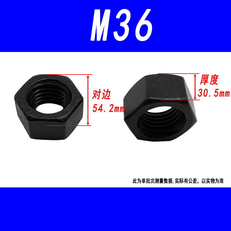 Black 8.8 grade hexagonal nut, high strength, external hexagonal screw cap, fine thread M6, M8, M10, M12, M16, M20