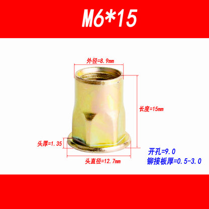Flat head hexagonal rivet nut, pull nut, rivet cap, flat head pull nut, pull nut M3 M4 M5 M6 M8 M10 M12
