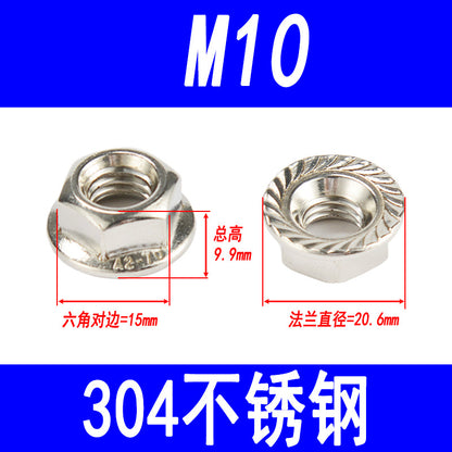 304 Stainless Steel Flange Nuts, Hexagonal with Washer, Anti-slip and Anti-loosening Nuts, M3 M4 M5 M6 M8 M10 M12 M16