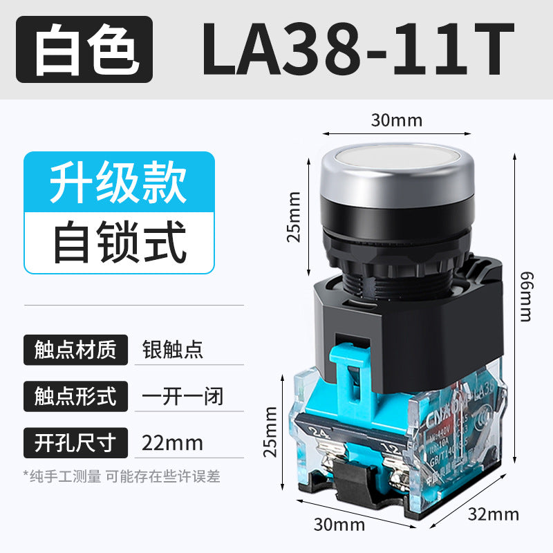 LA38-11BN Round Flat-Head Push Button Switch, Self-Resetting, Jog, Self-Locking, Start/Stop, with Symbols and Markings 22