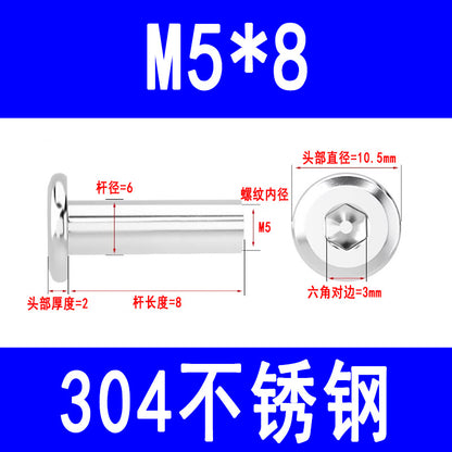 304 Stainless Steel Flat Head Beveled Hex Socket Nuts for Furniture Parting and Clamping M3 M4 M5 M6 M8
